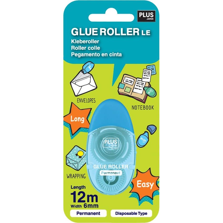 Plus -  lijmroller, 6 mm x 12 m, blauw, blister van 1 stuk