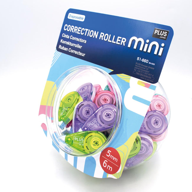 Plus -   correctieroller Mini tel, 6 m x 5 mm, display van 50 stuks in geassorteerde kleuren