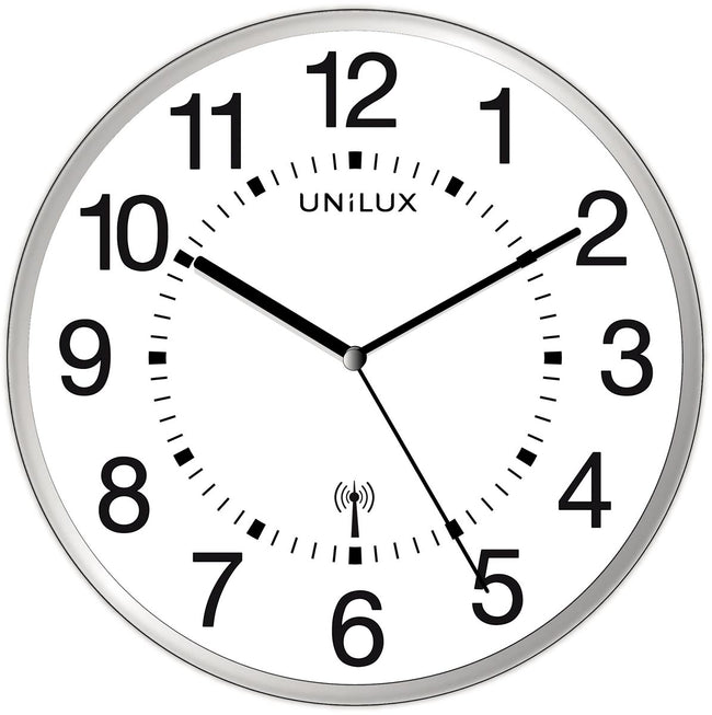 UNILUX - Horloge murale Wave radiocommandée Ø 30cm gris argenté/blanc