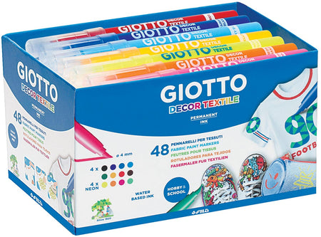 Giotto - Marqueurs textiles Decor Textile, pack scolaire de 48 pièces de couleurs assorties