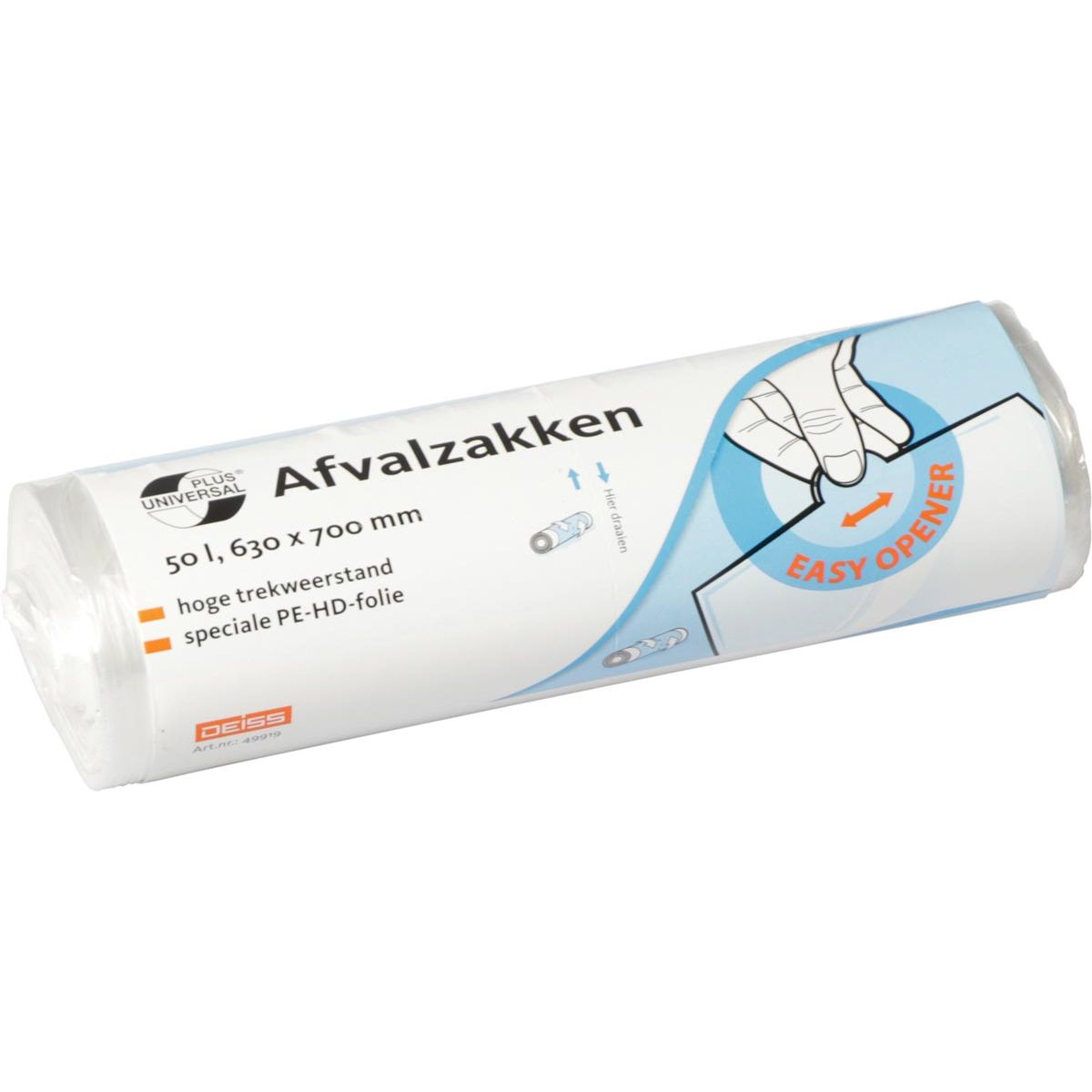 Klika - Sac poubelle Universal Plus 10 microns, pi 63 x 70 cm, 50 litres, blanc, rouleau de 50 pièces