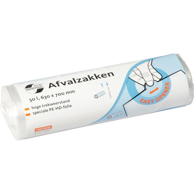 Klika - Sac poubelle Universal Plus 10 microns, pi 63 x 70 cm, 50 litres, blanc, rouleau de 50 pièces
