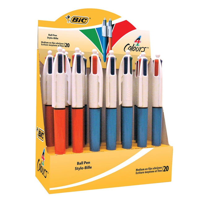 Bic - 4 Couleurs Stylo bille 4 couleurs Original, fin et moyen, couleurs d'encre classiques, boîte de 20