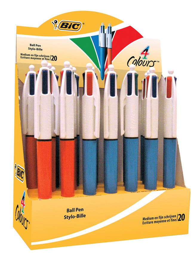 BIC - 4 Farben Original 4 -Color -Ballstift, fein und mittel, klassische Tintenfarben, 20 Stück Schachtel