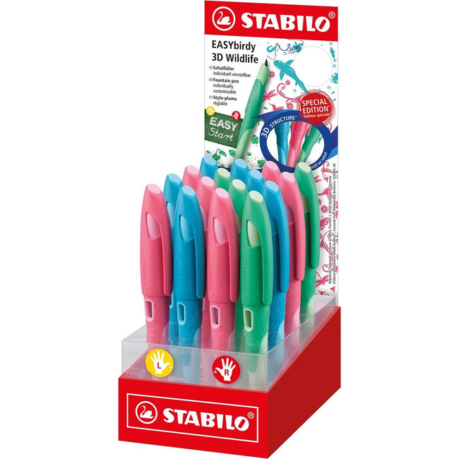 STABILO - Stylo plume EASYbirdy 3D Wildlife, présentoir de 16 pièces