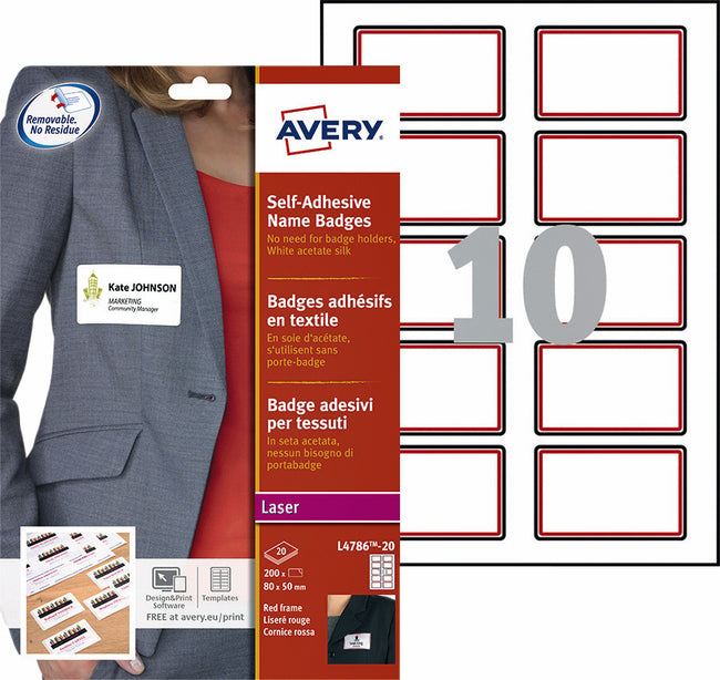 Avery -  Naambadge etiket  l4786-20 80x50mm 200st rd