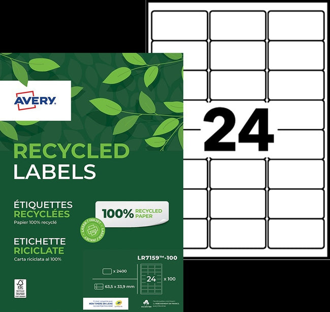 Avery -  Etiket  lr7159 63.5x33.9 recycled wt 2400st