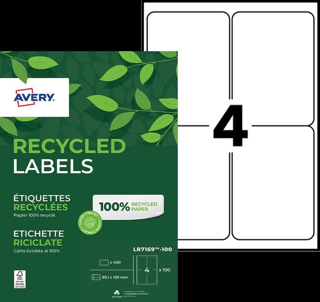 Avery -  Etiket  lr7169-100 99.1x139 recycled wt 400st | 5 stuks