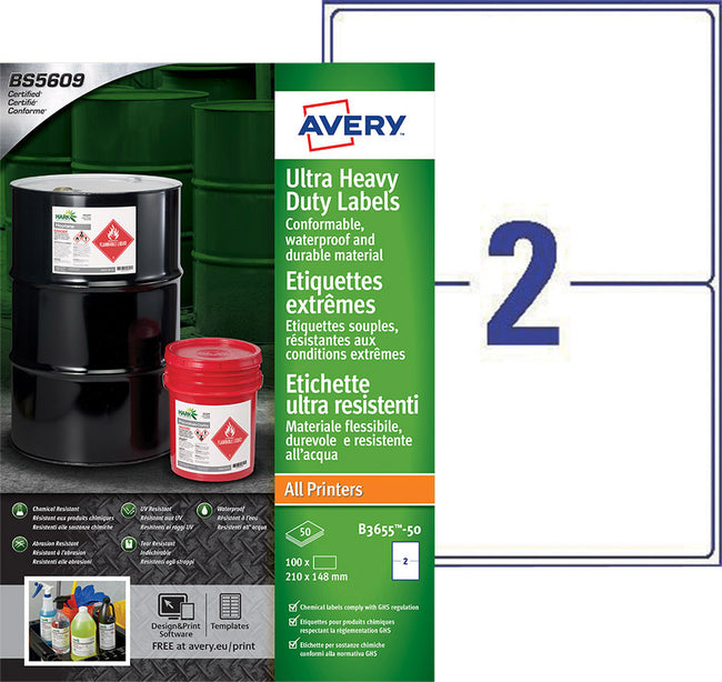Avery -  Etiket  b3655-50 148x210 pe wit 100st | 5 stuks