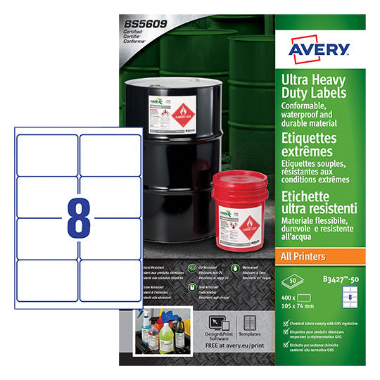 Avery -  Etiket  b3427-50 105x74mm pe wit 400st | 5 stuks