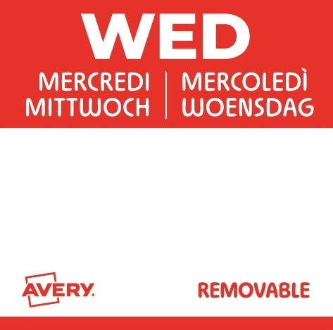 Avery -  Etiket  haccp woensdag-rood 25x25mm 1000st
