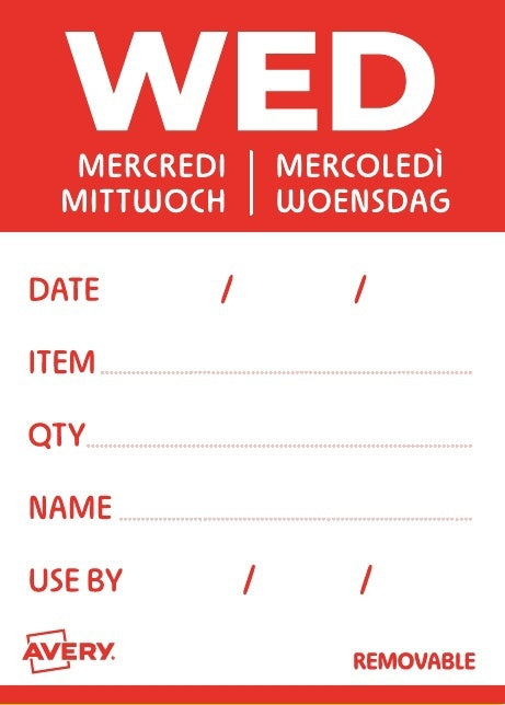 Avery -  Etiket  haccp woensdag-rood 40x56mm 500st