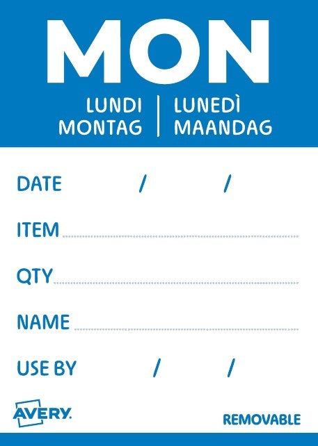 Avery -  Etiket  haccp maandag-blauw 40x56mm 500st | 6 stuks