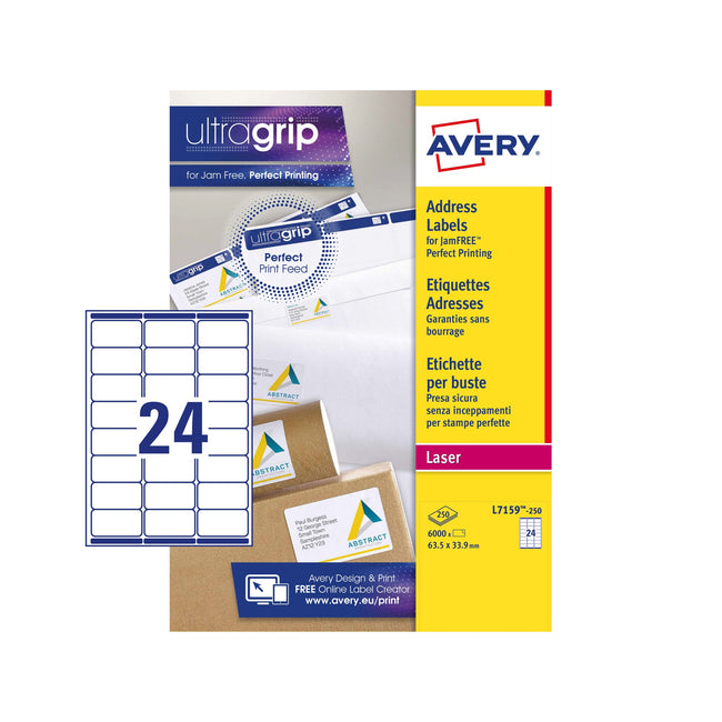 Avery -  Etiket  l7159-250 63.5x33.9mm wit 6000st