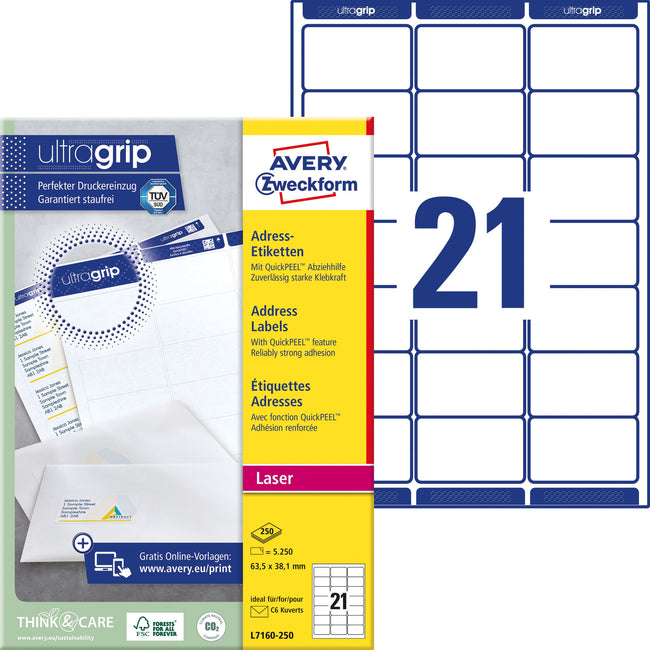 Avery -  Etiket  l7160-250 63.5x38.1mm wit 5250st