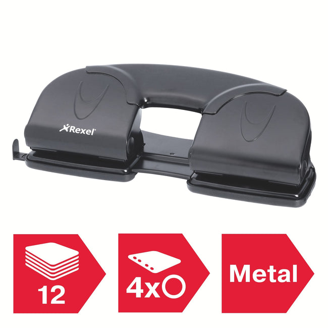 Rexel -  Value V412 Perforator 4-gaats 12 Vel Zwart