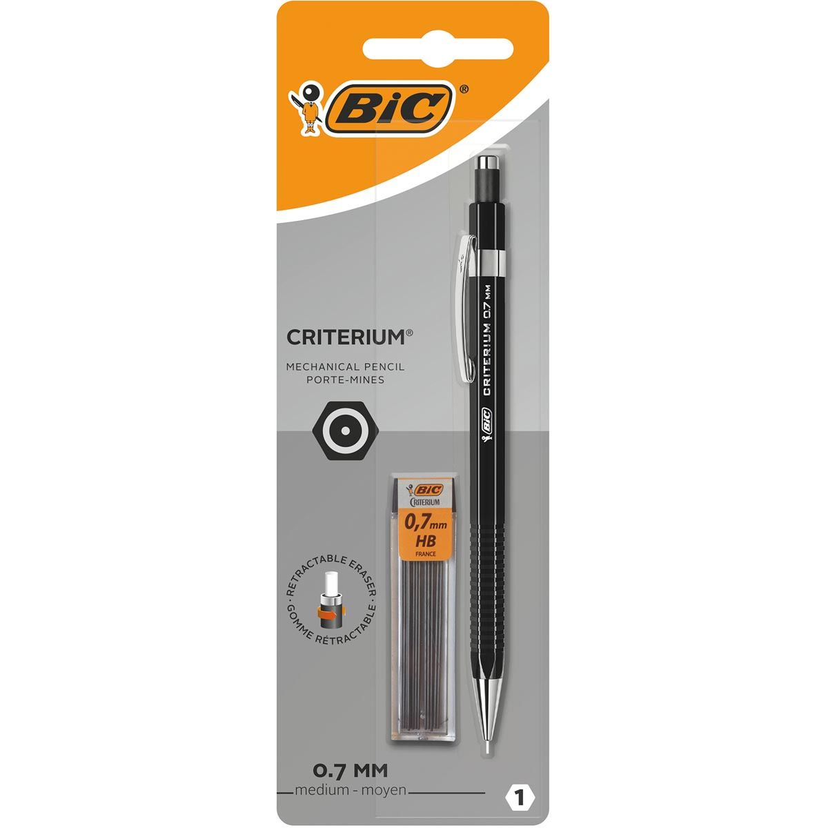 Bic - porte-mine, blister de 1 pièce + 12 recharges (gratuites), noir, 0,7 mm