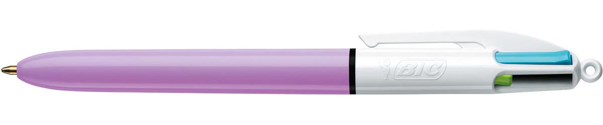 BIC -  Colours Fun 4-kleurenbalpen, medium, pastel inktkleuren, lichaam pastelroze