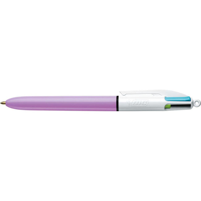 Bic - Stylo à bille 4 couleurs Colors Fun, moyen, couleurs d'encre pastel, corps rose pastel