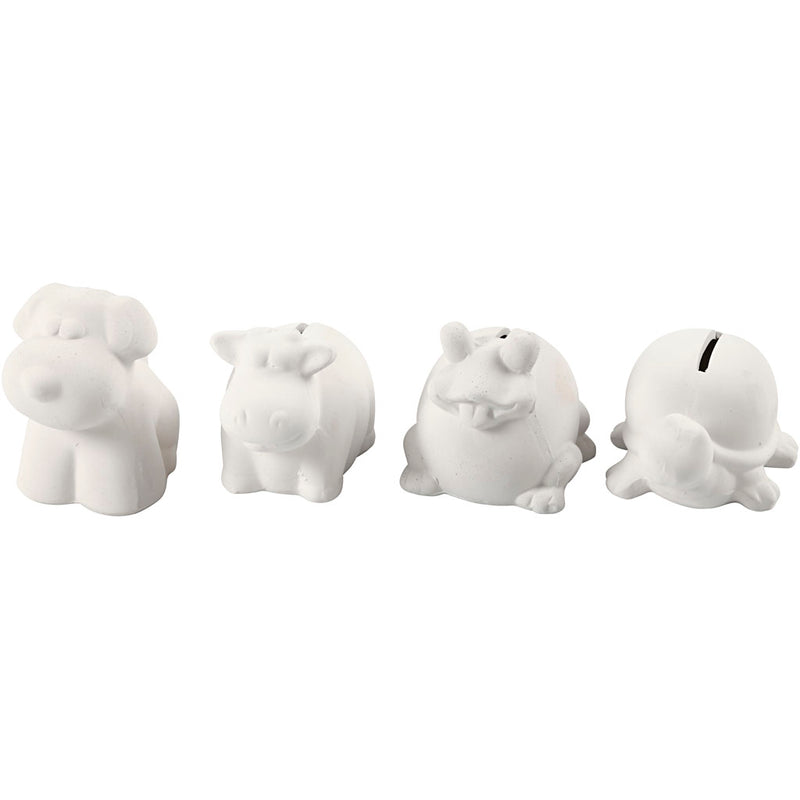 Creotime - Tirelire animaux Creativ Company terre cuite 4 pièces hibou, renard, lièvre et hérisson 9-10cm blanc