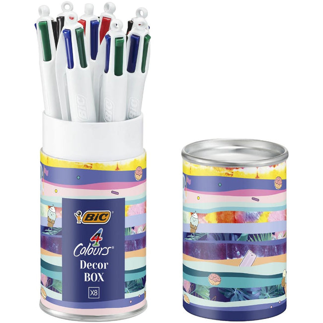 Bic - Colors Decors, stylo bille 4 couleurs, moyen, couleurs d'encre classiques, boîte de 8