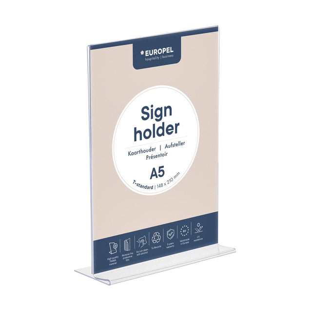 Europel - Porte-cartes peel T-standard A5 debout acrylique | 10 pièces