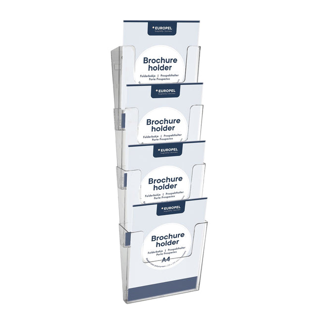 Europel - Porte-dépliants peel 4 x A4 mural, connectable, transparent