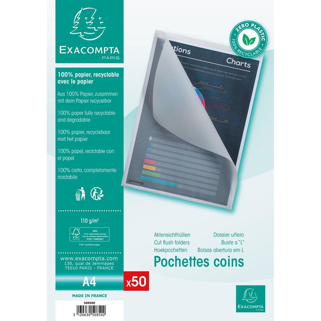 Exacompta-l-fold coud-flush, de papier de 110 g / m², paquet de 50 pièces