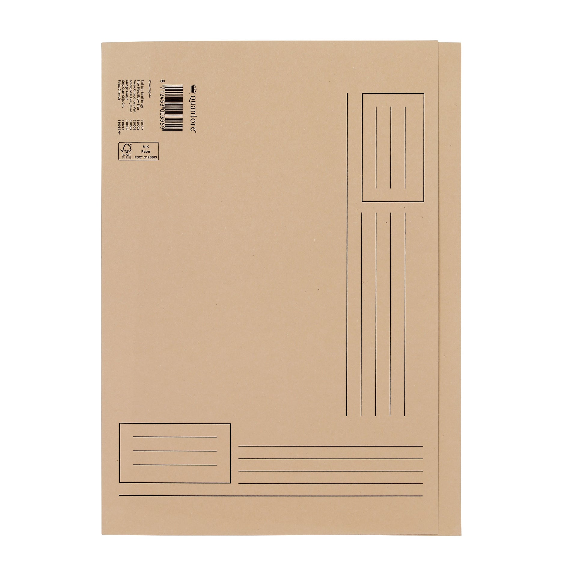 Quantore -  Vouwmap a4 ongelijke zijde 250gr beige | 10 stuks