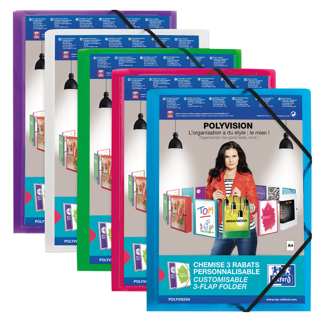 Oxford - Chemise Elasto Polyvision A4 avec pochette insert 3 rabats PP assortis