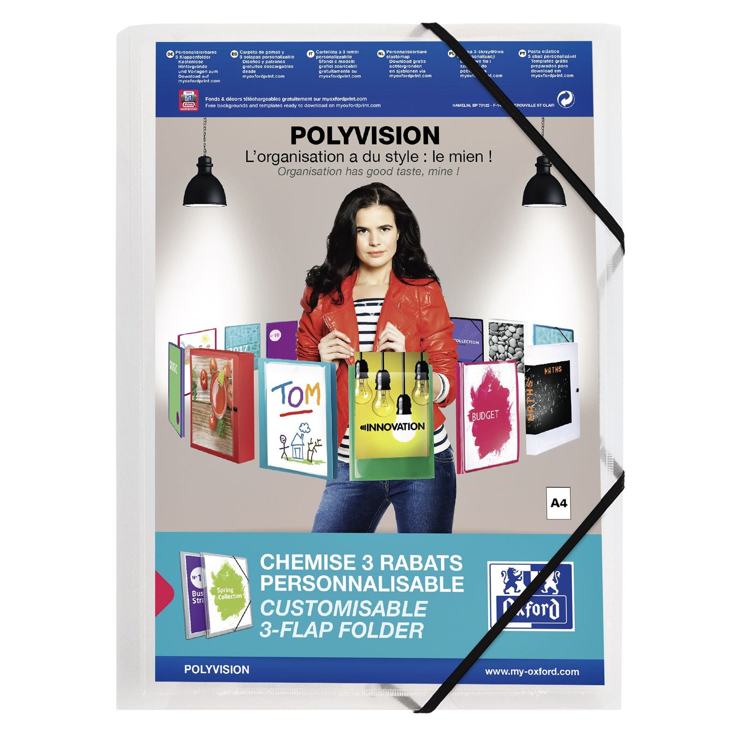 Oxford - Elasto-Ordner Polyvision A4 mit Einstecktasche 3 Klappen PP transparent