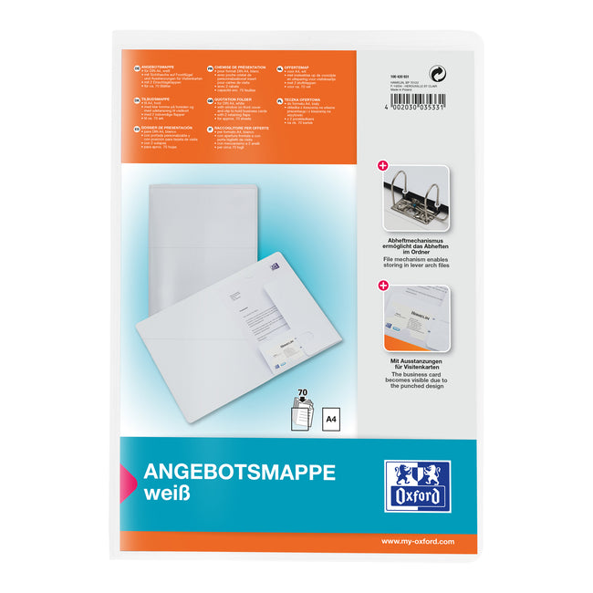 Oxford -  Offertemap A4 met insteektas 2 kleppen 0.5mm PP wit