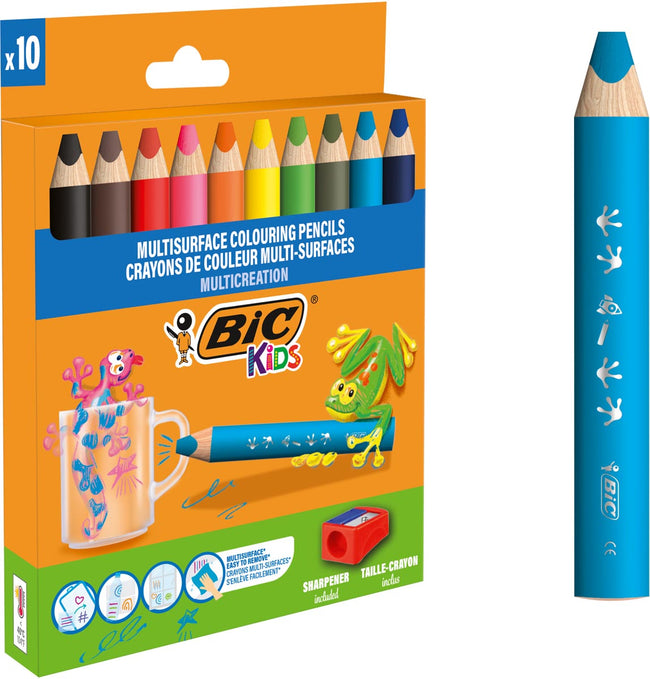 Bic Kids - Crayons de couleur Kids Multi Surface + taille-crayon assorti 10 pièces