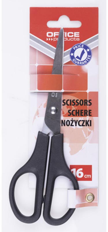 OFFICE products -   schaar, 16 cm, rechts en links, scherpe punt, zwart, blister van 1 stuk