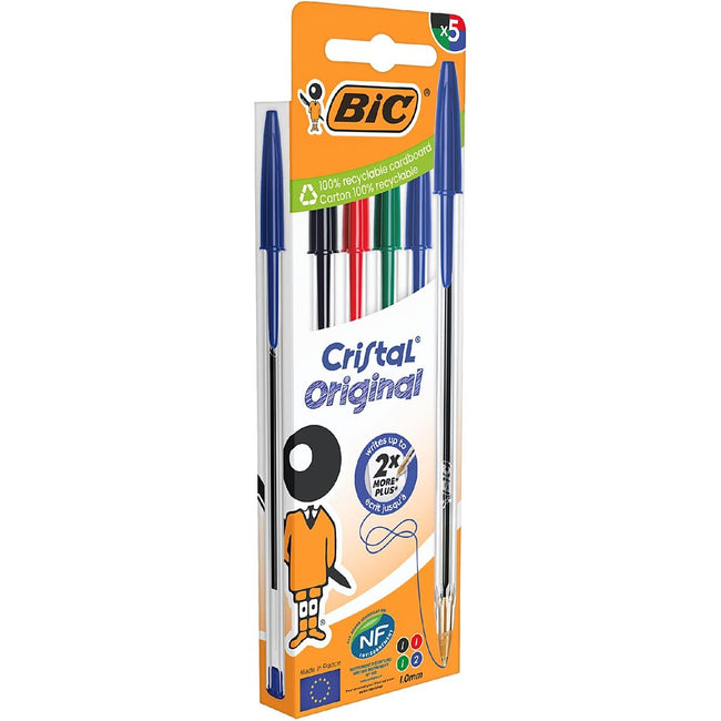 Bic - Stylo bille Cristal moyen blister assorti de 5 pièces