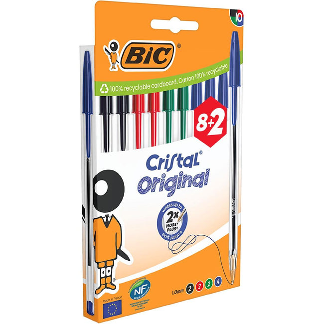 Bic - Stylo bille Cristal moyen assorti blister de 8+2 offerts