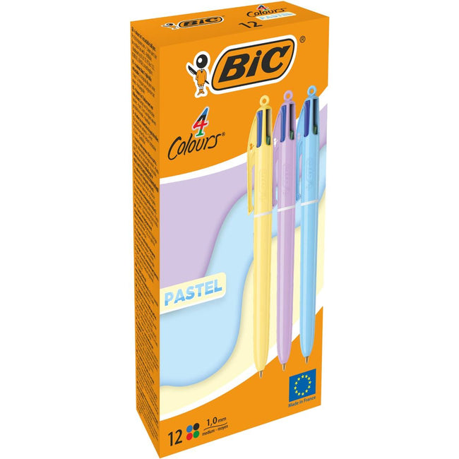 Bic - Stylo à bille Colors tel 4 couleurs, moyen, couleurs d'encre classiques, µboîte de 12 pièces