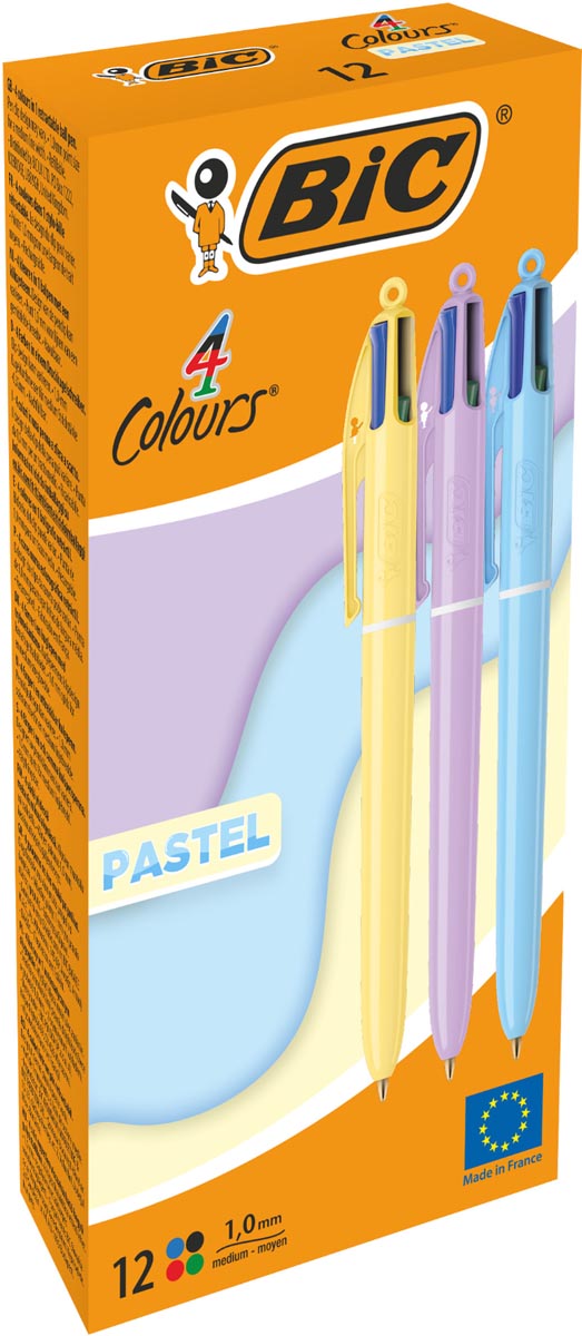 Bic - Stylo à bille Colors tel 4 couleurs, moyen, couleurs d'encre classiques, µboîte de 12 pièces