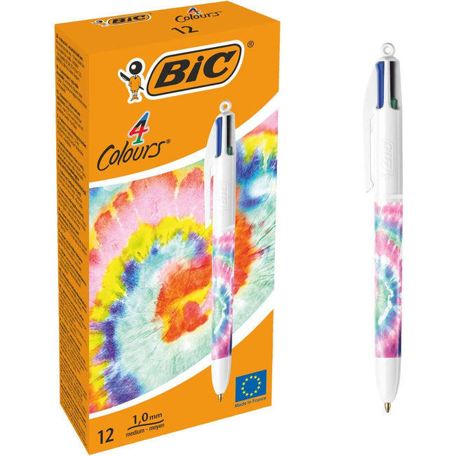 BIC - Colours décore Univers botanique 4 -Color Ball Pen, moyen, moyens, couleurs d'encre classiques, boîte de 12 pièces