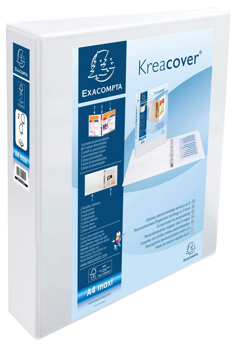 Exacompta - Classeur à anneaux personnalisable Kreacover blanc 2 anneaux de 40 mm