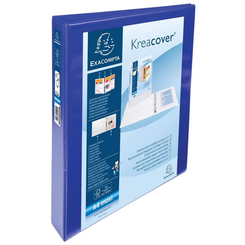Exacompta - Classeur à anneaux personnalisable Kreacover bleu 2 anneaux de 25 mm