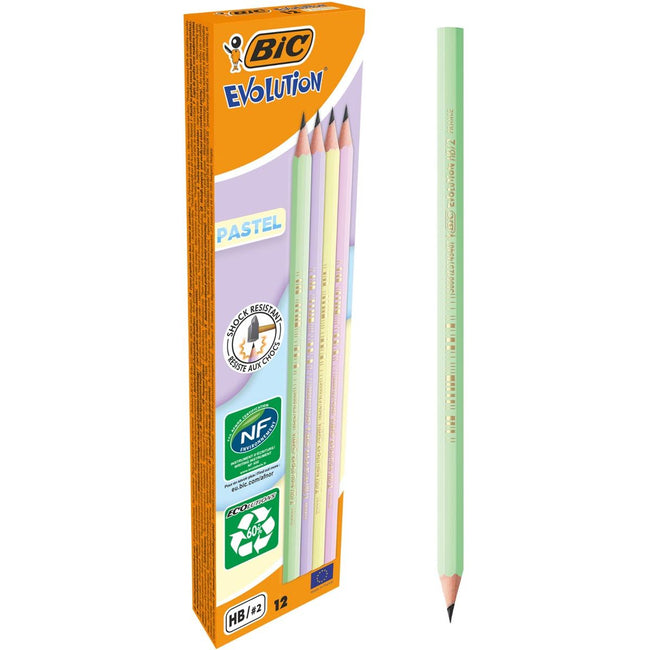Bic - crayon graphite Evolution tel HB, boîte de 12 pièces, assortis
