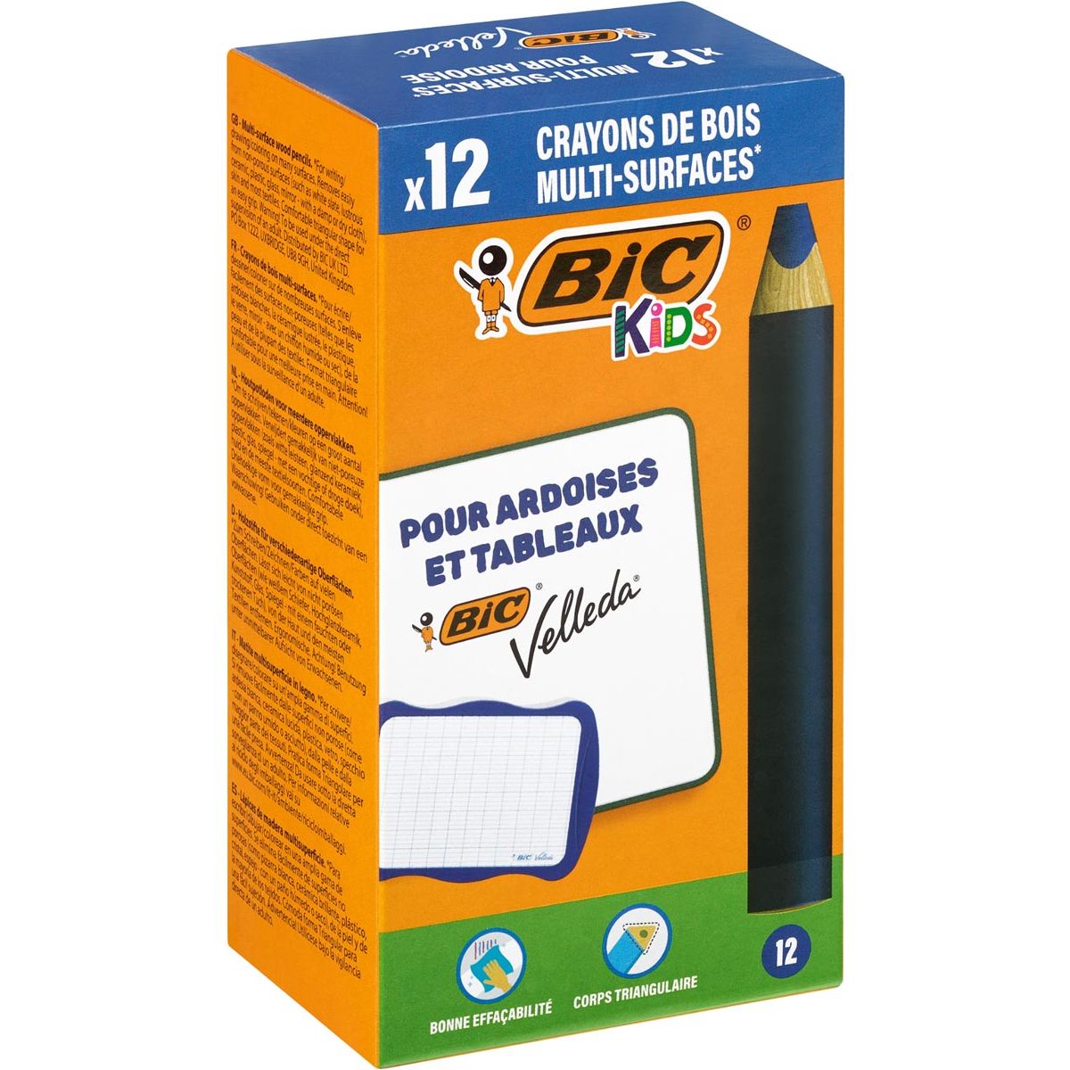 BIC Kids - Kids Bleistift für Whiteboards Multis Hurface, Blau, Schachtel mit 12 Teilen