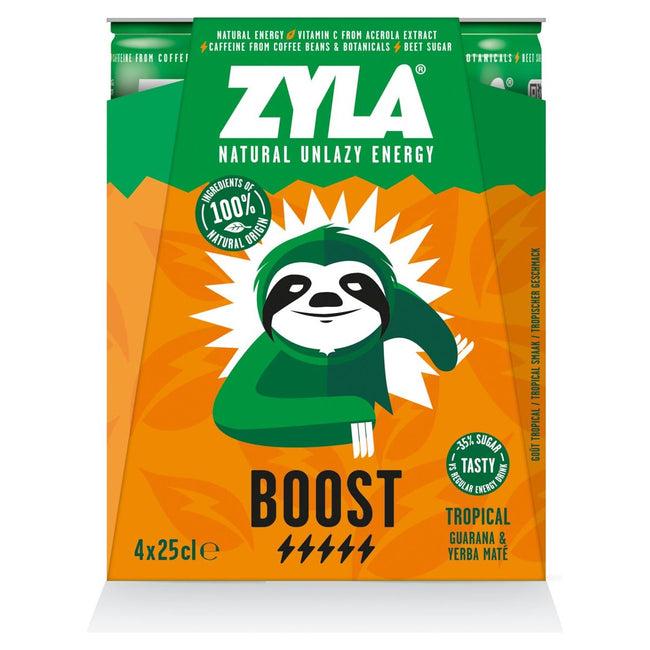 Zyla - Zyla energiedrank Boost, tropical, blik van 25 cl, pak van 4 stuks