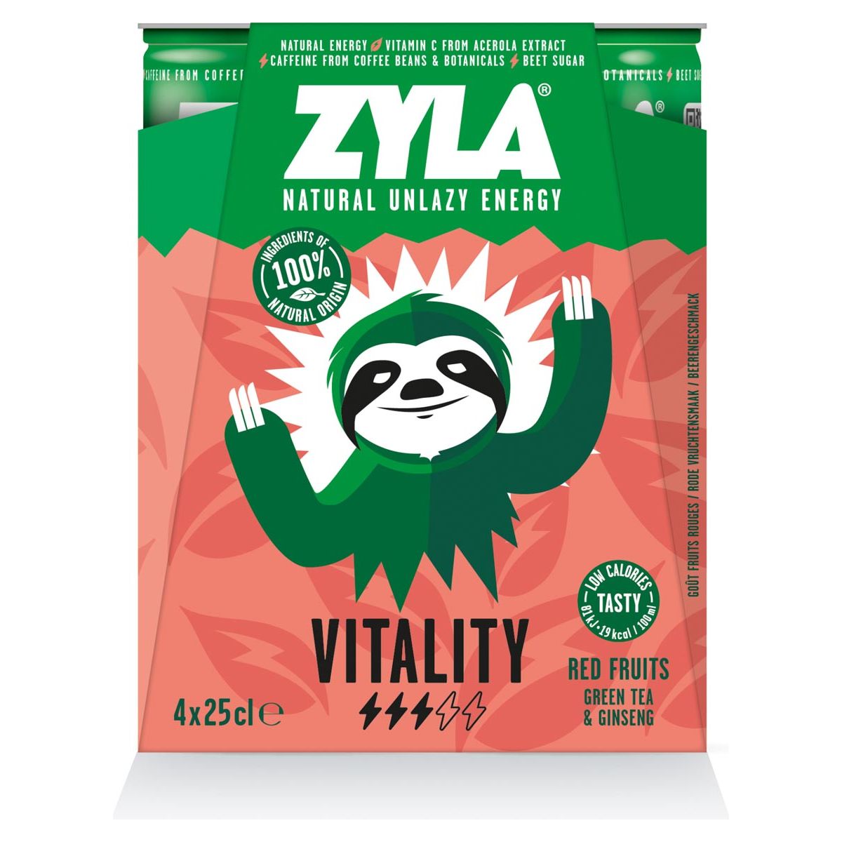 Zyla - Zyla Energy Drink Vitality, Red Fruits, Can of 25 Cl, pack de 4 pièces