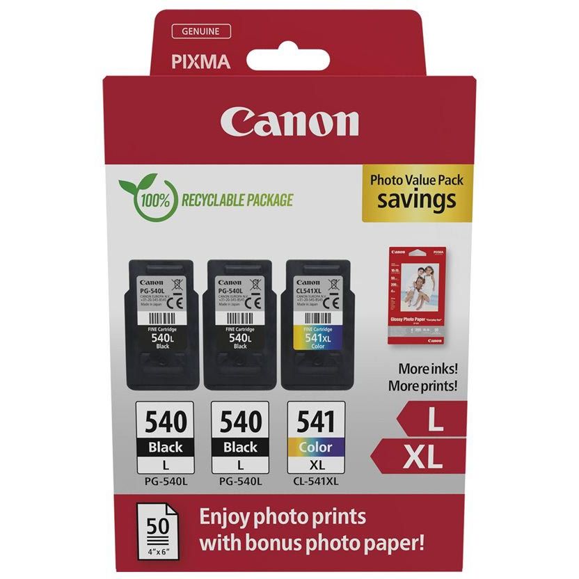 Canon -  photo value pack 2 x PG-540L + 1 x CL-541XL, 300 400 pagina's, OEM 5224B015, 4 kleuren