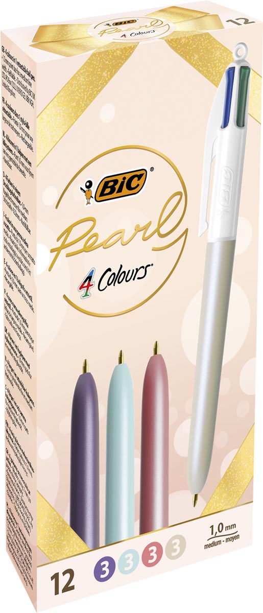BIC -  4-kleurenbalpen Pearl, doos van 12 stuks, assorti