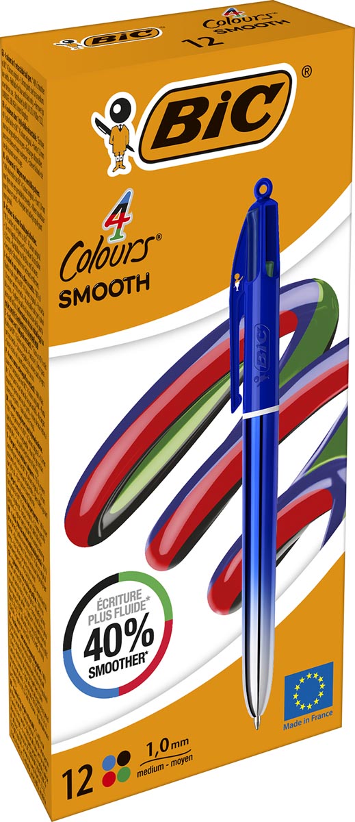 Bic - Stylo à bille Colors Smooth Gradiant 4 couleurs, moyen, bleu