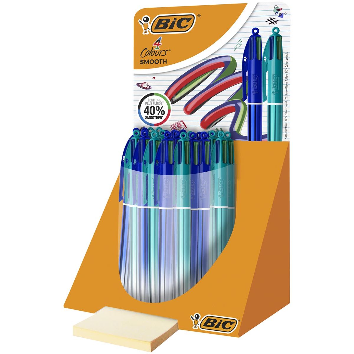 Bic - Stylo à bille Colors Smooth Gradiant 4 couleurs, moyen, bleu et vert, présentoir de 30 pièces