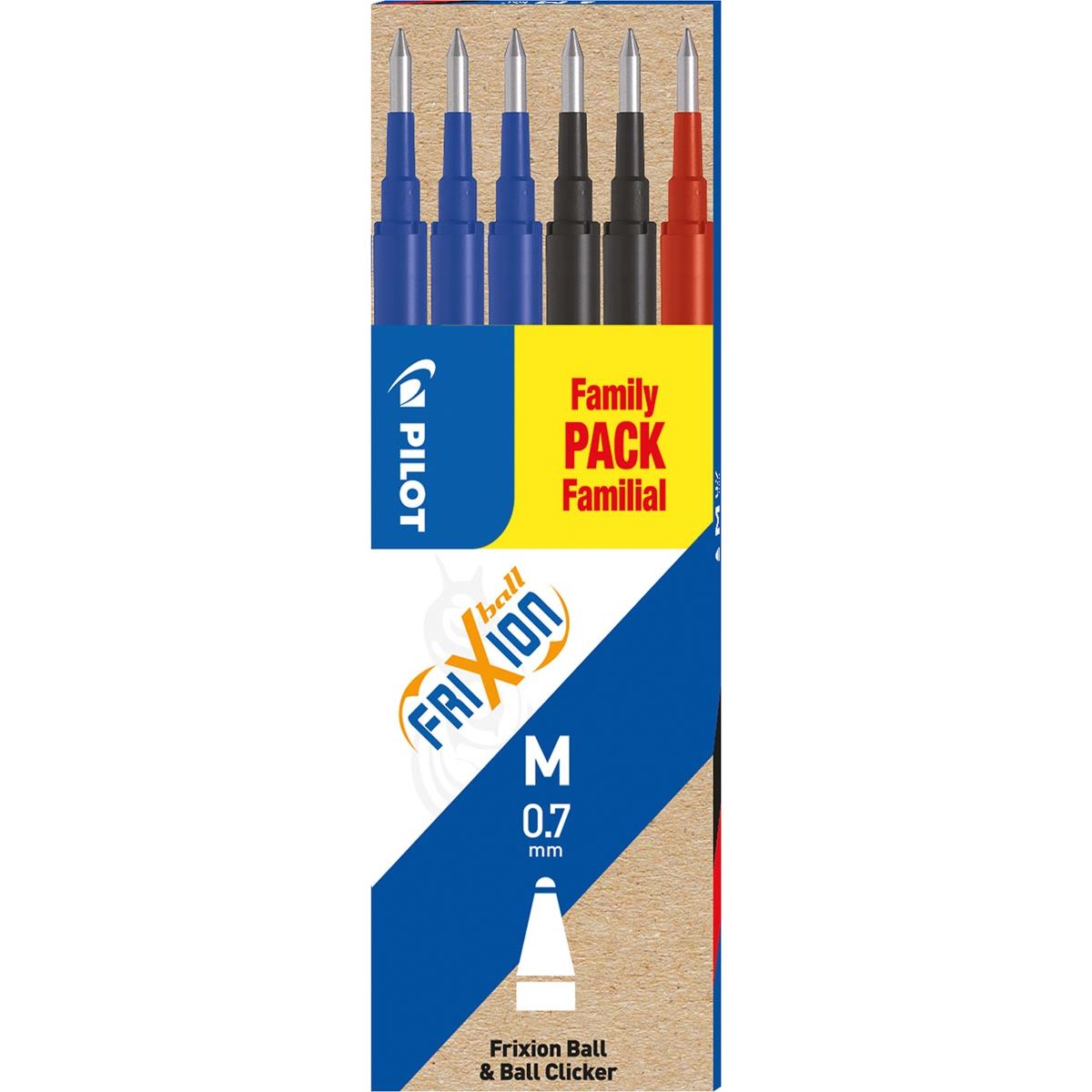 Pilot - recharge pour Frixion Ball et Frixion Ball Clicker, étui de 6 pièces aux couleurs classiques